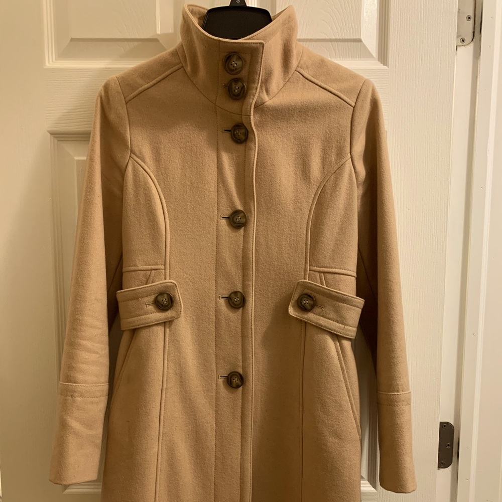 Nine West Wool Blend Long Trench Pea Coat